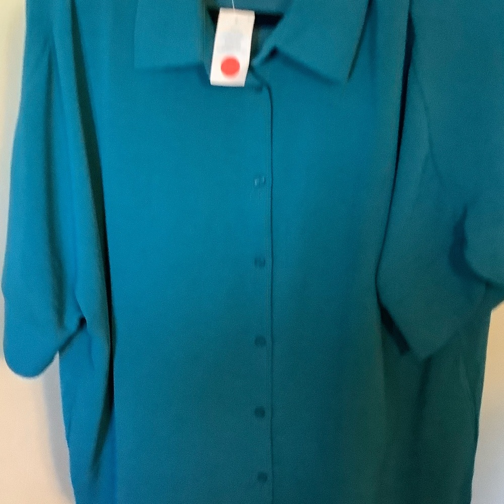 Timing Teal Button-Down Blouse - Picture 2 of 7